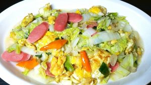 Oseng Sawi Putih dengan Telur & Sosis